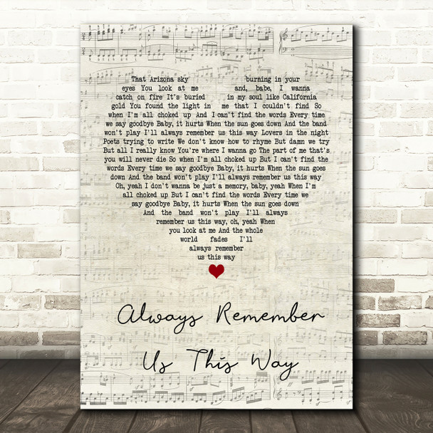 Lady Gaga Always Remember Us This Way Script Heart Song Lyric Print