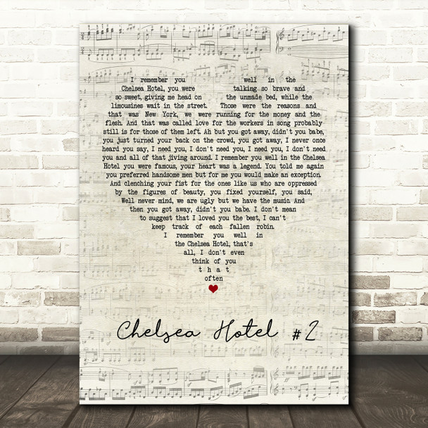 Leonard Cohen Chelsea Hotel #2 Script Heart Song Lyric Print