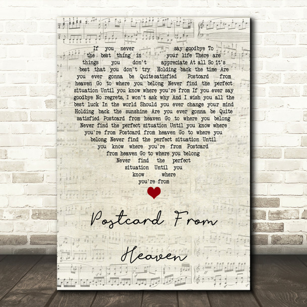 Lighthouse Family Postcard From Heaven Script Heart Song Lyric Print