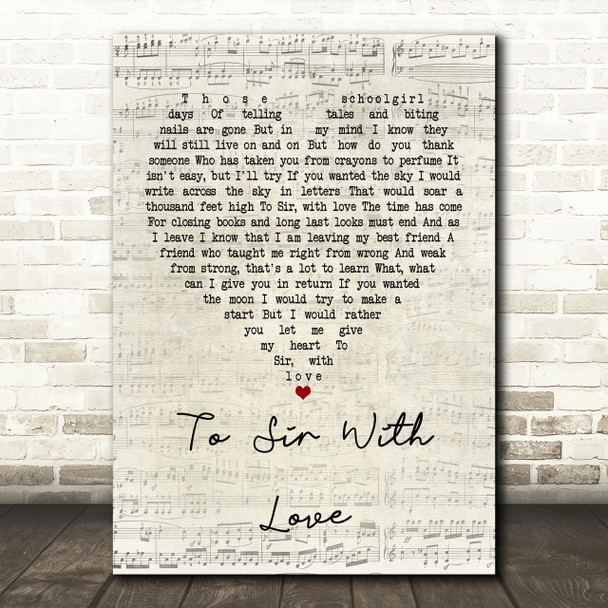 Lulu To Sir With Love Script Heart Song Lyric Print