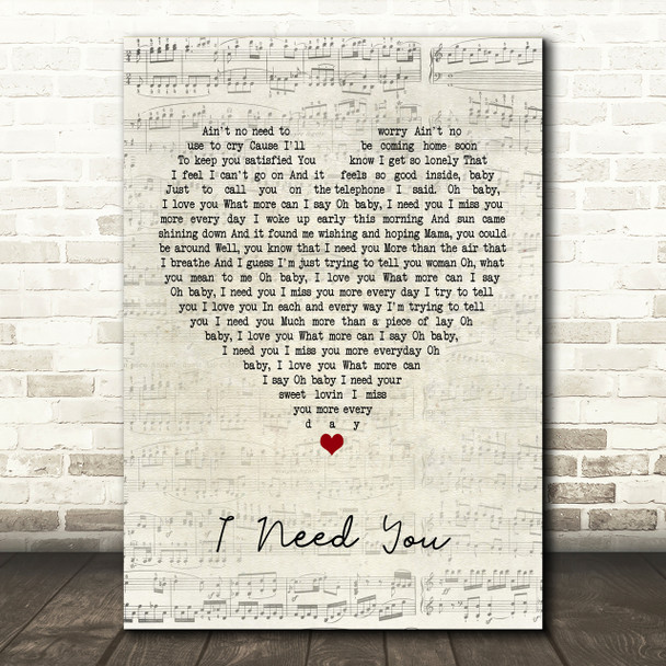 Lynyrd Skynyrd I Need You Script Heart Song Lyric Print