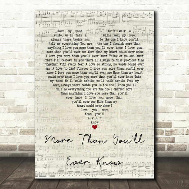 Michael Ruff More Than You'll Ever Know Script Heart Song Lyric Print