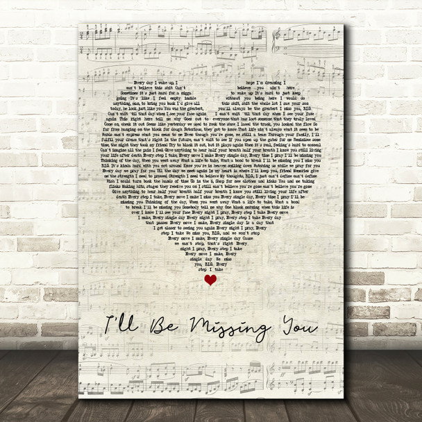 Puff Daddy I'll Be Missing You Script Heart Song Lyric Print
