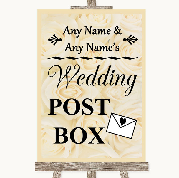 Cream Roses Card Post Box Personalized Wedding Sign