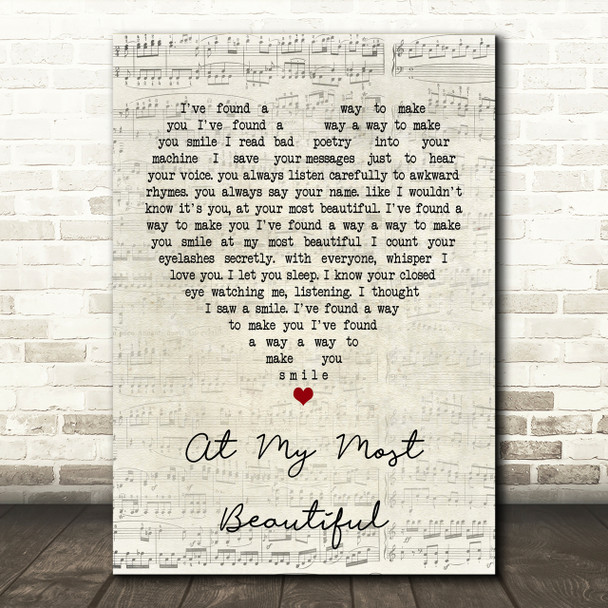 R E M At My Most Beautiful Script Heart Song Lyric Print