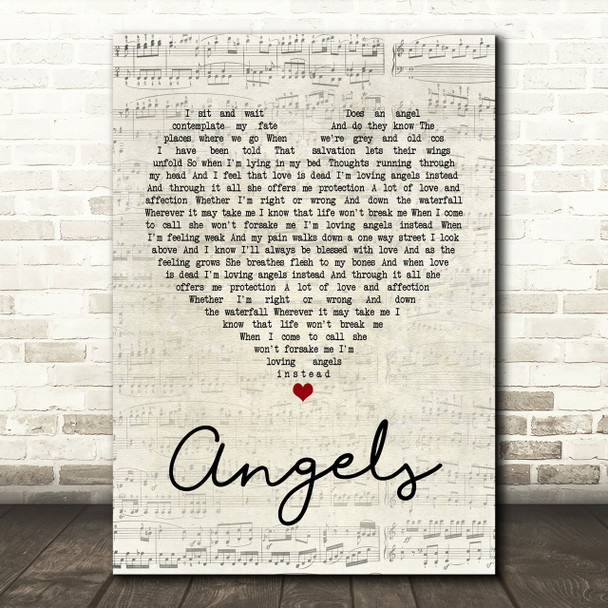 Robbie Williams Angels Script Heart Song Lyric Print