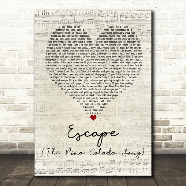 Rupert Holmes Escape (The Piña Colada Song) Script Heart Song Lyric Print