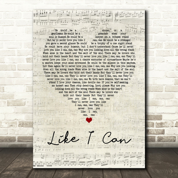 Sam Smith Like I Can Script Heart Song Lyric Print