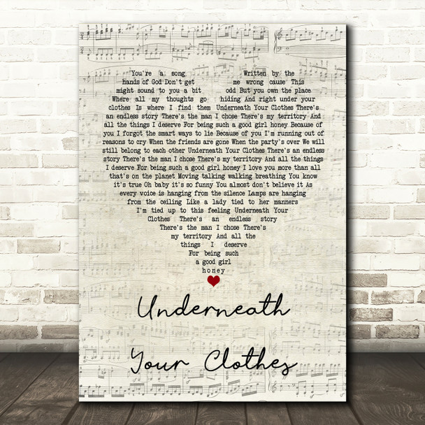 Shakira Underneath Your Clothes Script Heart Song Lyric Print
