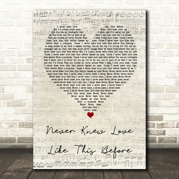 Stephanie Mills Never Knew Love Like This Before Script Heart Song Lyric Print