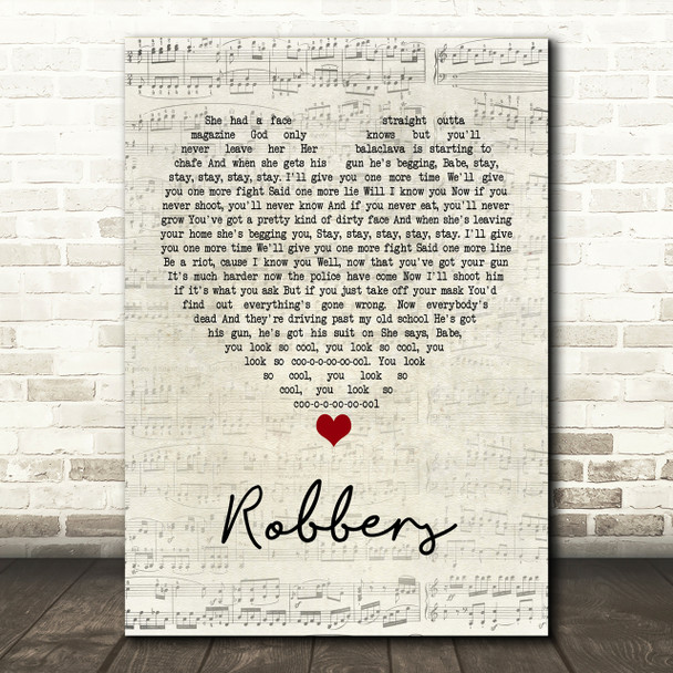 The 1975 Robbers Script Heart Song Lyric Print