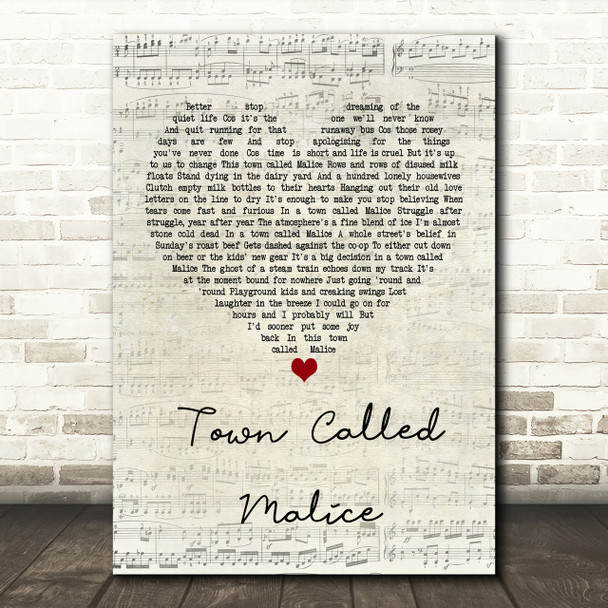 The Jam Town Called Malice Script Heart Song Lyric Print