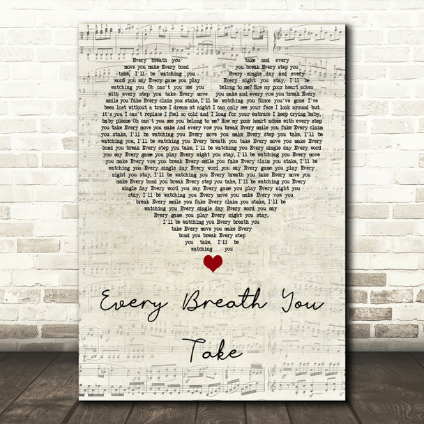 The Police Every Breath You Take Script Heart Song Lyric Print