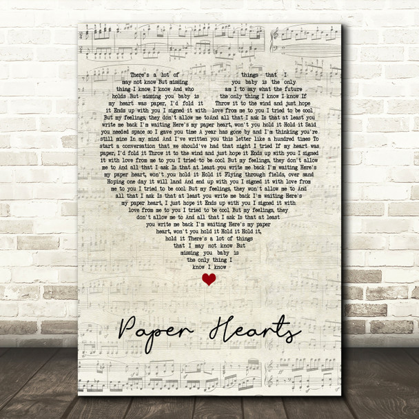 The Vamps Paper Hearts Script Heart Song Lyric Print