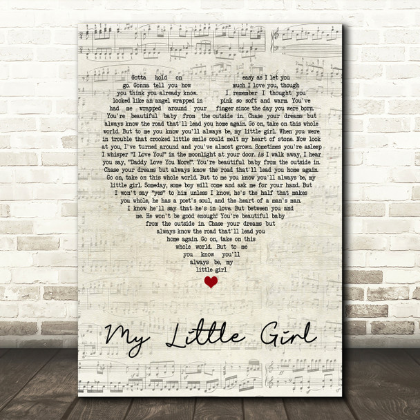 Tim McGraw My Little Girl Script Heart Song Lyric Print