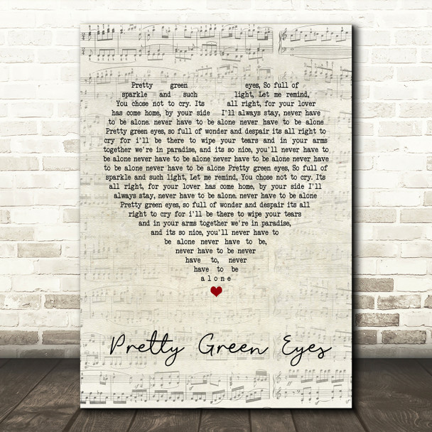 Ultrabeat Pretty Green Eyes Script Heart Song Lyric Print