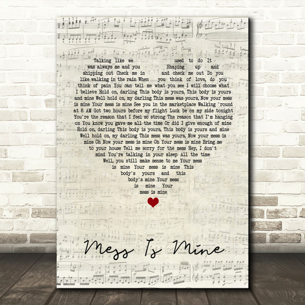 Vance Joy Mess Is Mine Script Heart Song Lyric Print