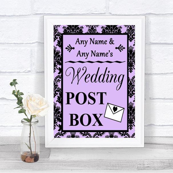 Lilac Damask Card Post Box Personalized Wedding Sign