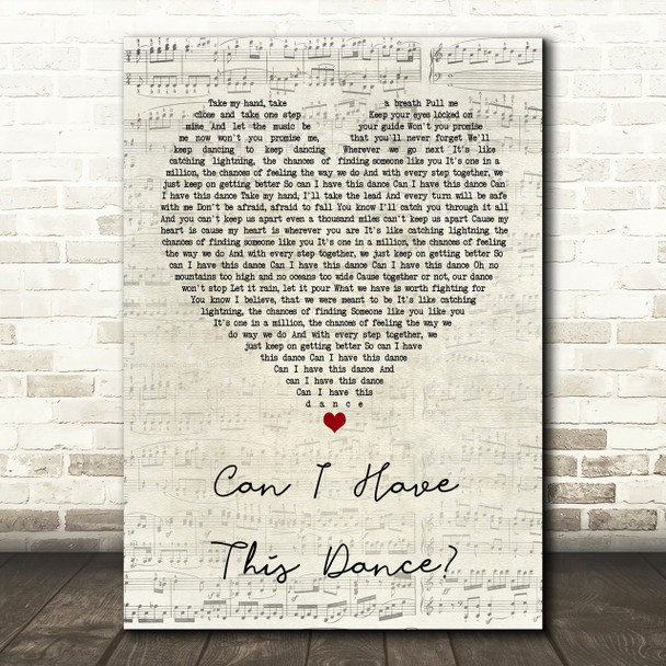 Zac Efron & Vanessa Hudgens Can I Have This Dance Script Heart Song Lyric Print