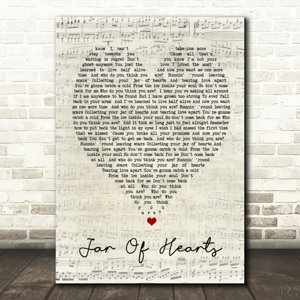 Jar Of Hearts Christina Perri Script Heart Song Lyric Print