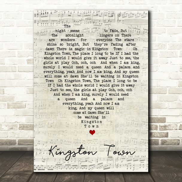 Kingston Town UB40 Script Heart Song Lyric Print