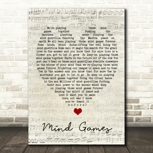 Mind Games John Lennon Script Heart Song Lyric Print