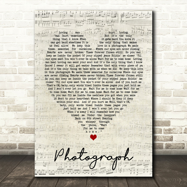 Photograph Ed Sheeran Script Heart Song Lyric Print