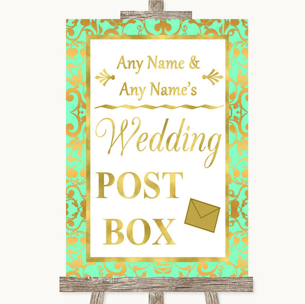 Mint Green & Gold Card Post Box Personalized Wedding Sign