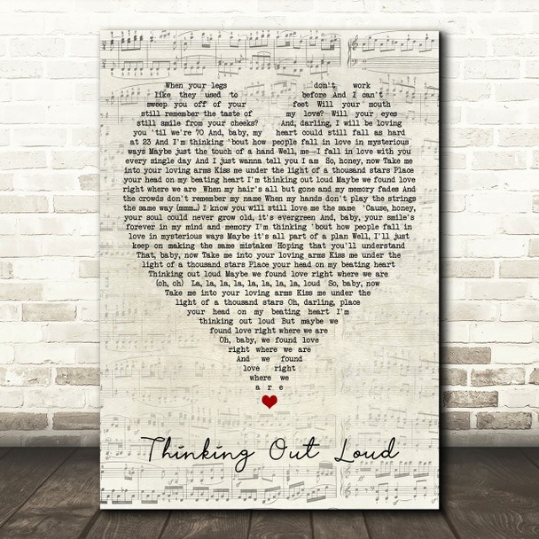 Thinking Out Loud Ed Sheeran Script Heart Song Lyric Print