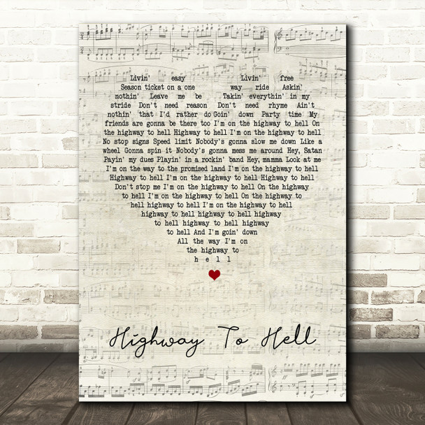 AC DC Highway To Hell Script Heart Song Lyric Print