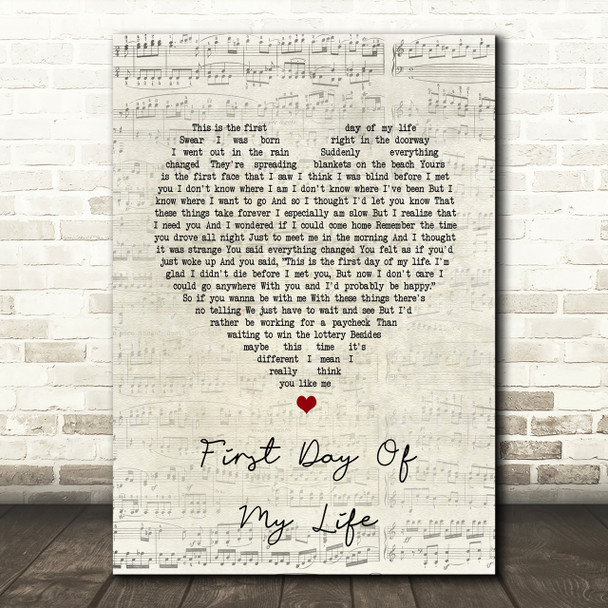 Bright Eyes First Day Of My Life Script Heart Song Lyric Print