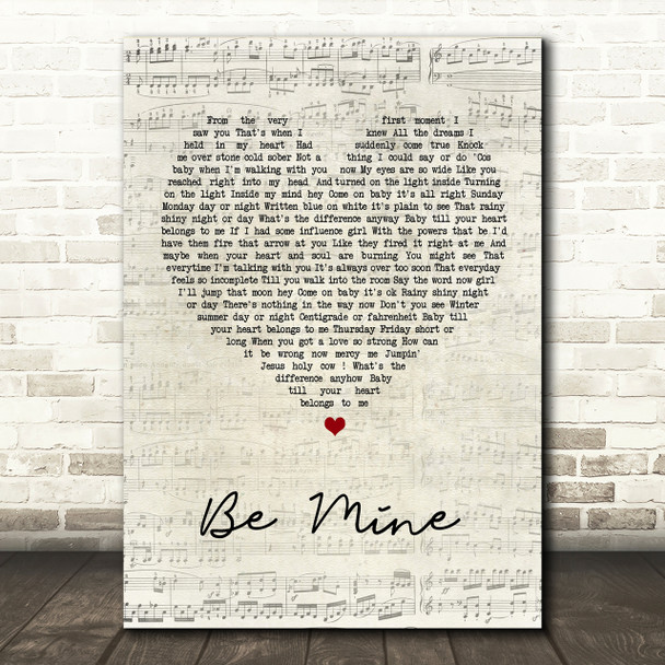 David Gray Be Mine Script Heart Song Lyric Print