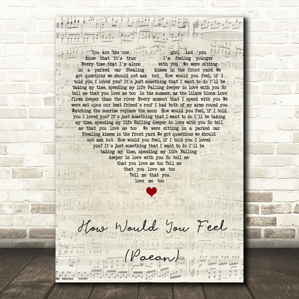 Ed Sheeran How Would You Feel (Paean) Script Heart Song Lyric Print