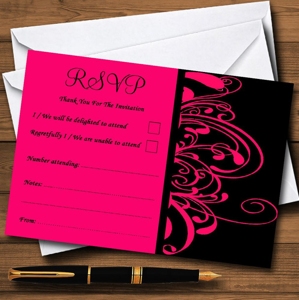 Black & Pink Swirl Deco Personalized RSVP Cards