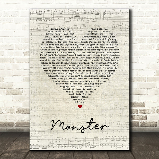 Gabbie Hanna Monster Script Heart Song Lyric Print