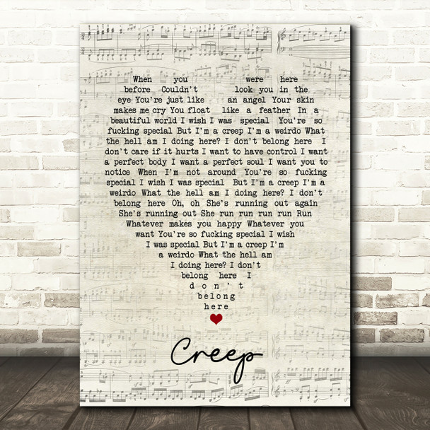 Creep Radiohead Script Heart Song Lyric Print
