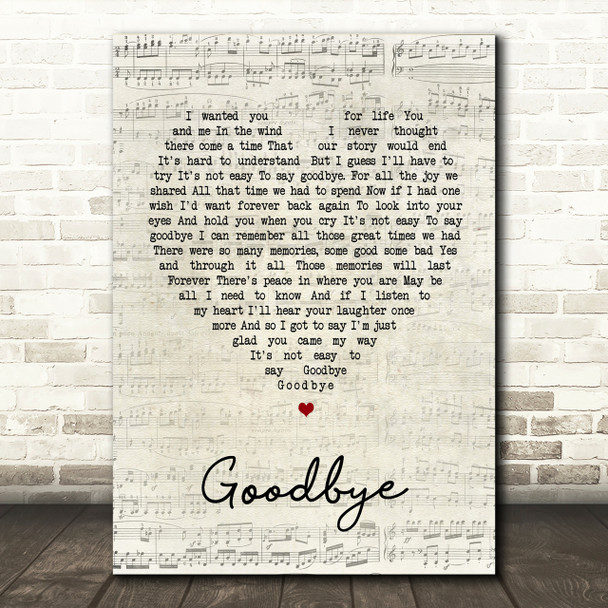 Lionel Richie Goodbye Script Heart Song Lyric Print