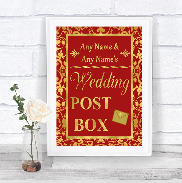 Red & Gold Card Post Box Personalized Wedding Sign