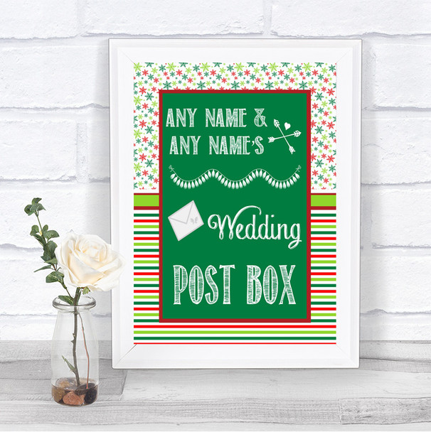 Red & Green Winter Card Post Box Personalized Wedding Sign