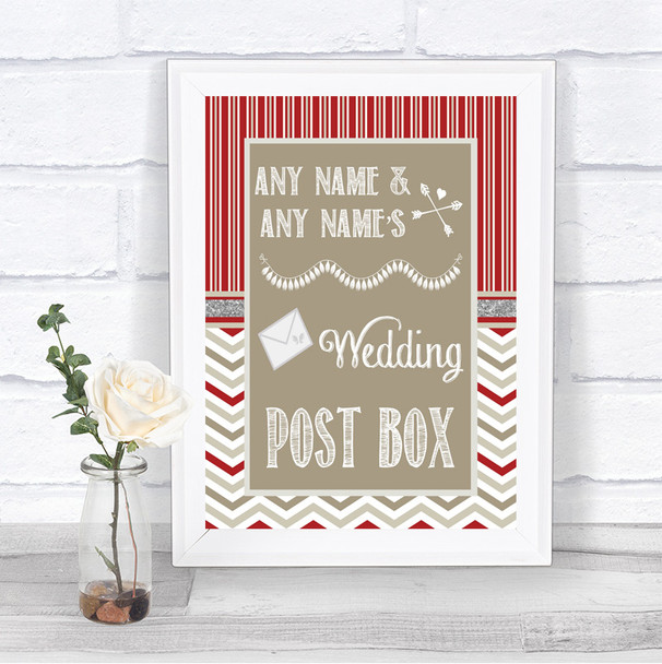 Red & Grey Winter Card Post Box Personalized Wedding Sign