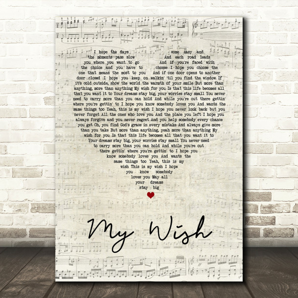 Rascal Flatts My Wish Script Heart Song Lyric Print