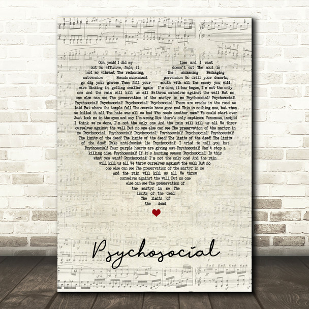 Slipknot Psychosocial Script Heart Song Lyric Print