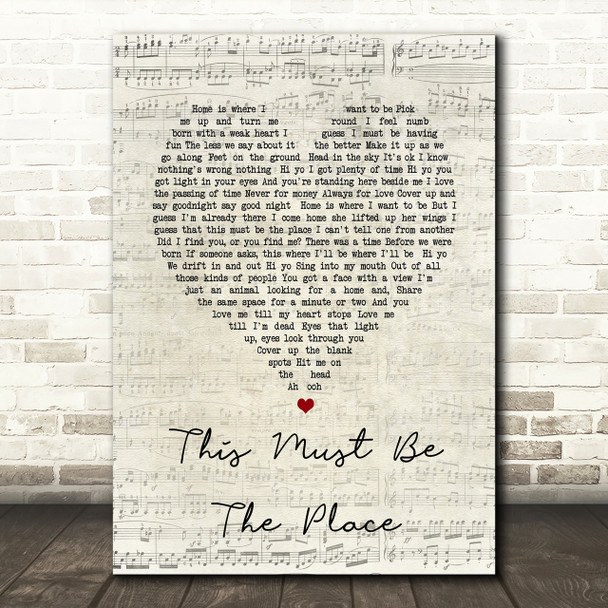 Talking Heads This Must Be The Place Script Heart Song Lyric Print