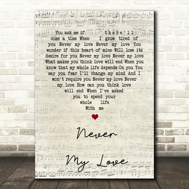 The Association Never My Love Script Heart Song Lyric Print