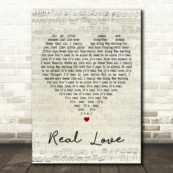 The Beatles Real Love Script Heart Song Lyric Print