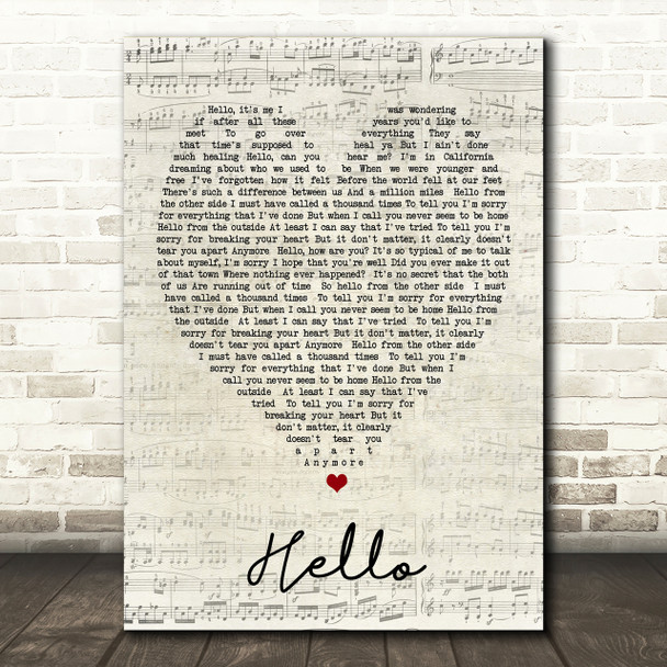 Hello Adele Script Heart Song Lyric Print