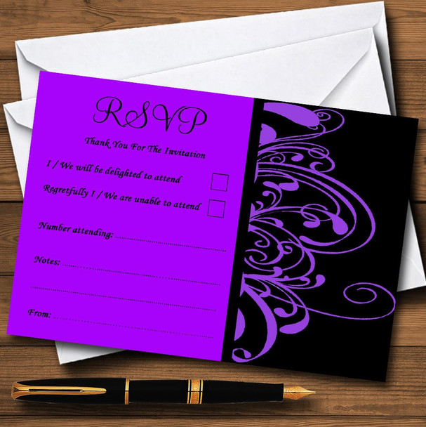 Black & Purple Swirl Deco Personalized RSVP Cards