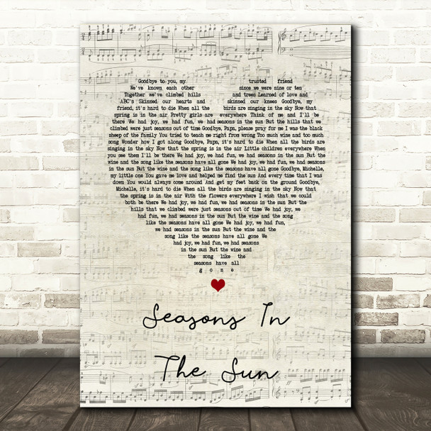 Westlife Seasons In The Sun Script Heart Song Lyric Print