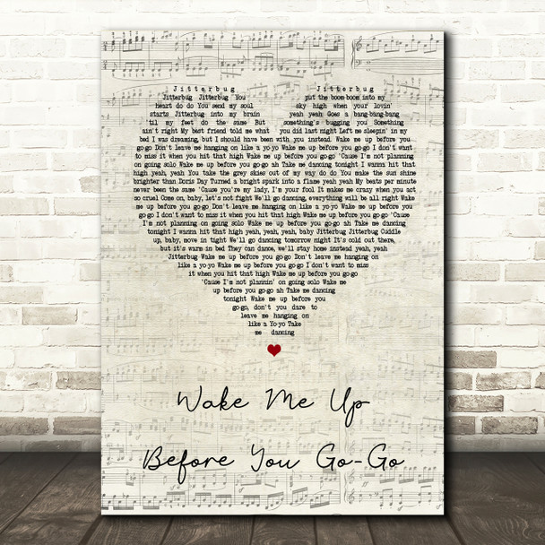 Wham Wake Me Up Before You Go-Go Script Heart Song Lyric Print