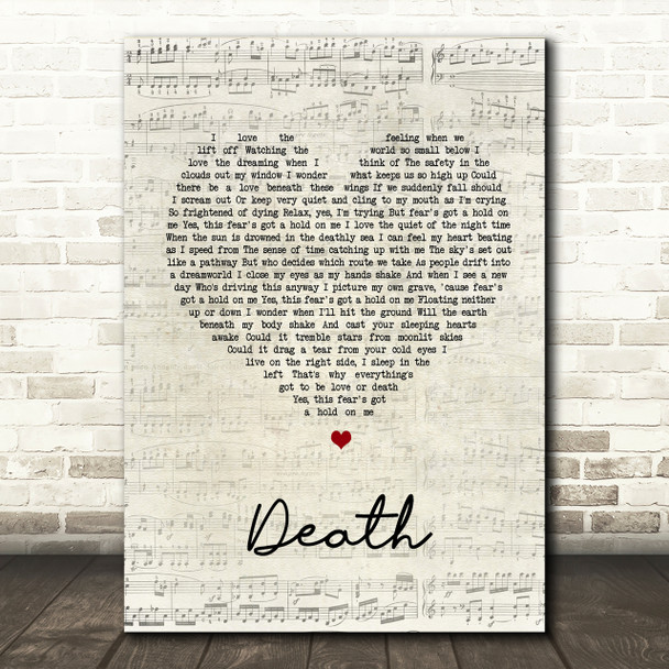 White Lies Death Script Heart Song Lyric Print